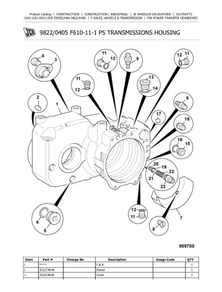 JCB JS175WT T2 Wheeled Excavator Parts Catalogue Manual (Serial Number 02411101-02411200)