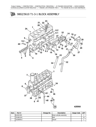 JCB JS190 TRACKED EXCAVATOR Parts Catalogue Manual (Serial Number 01059363-01059363)