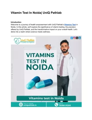 Vitamin TEST IN noida | UniQ Pathlab