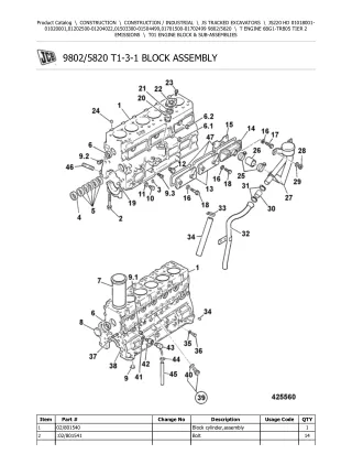 JCB JS220 HD TRACKED EXCAVATOR Parts Catalogue Manual (Serial Number 01018001-01020001)