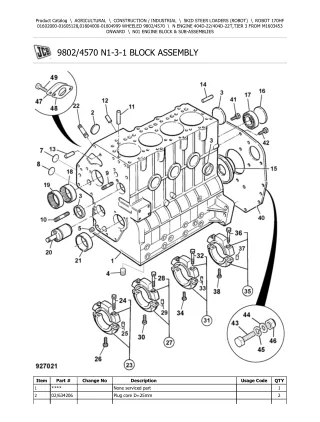 JCB 170HF Robot Parts Catalogue Manual (Serial Number  01804000-01804999)