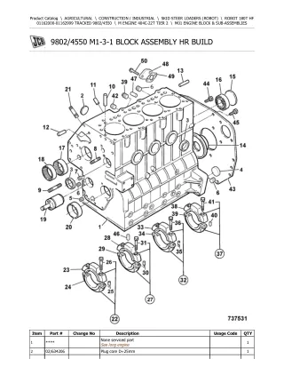 JCB 180T HF Robot Parts Catalogue Manual (Serial Number  01162000-01162999)