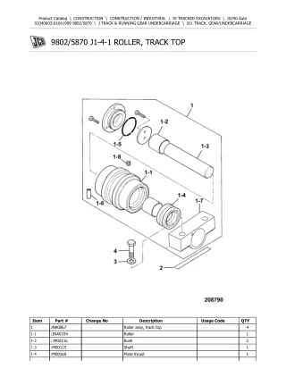 JCB JS240 Auto TRACKED EXCAVATOR Parts Catalogue Manual (Serial Number 01040003-01041999)