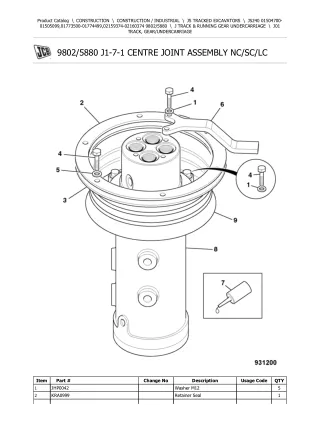 JCB JS240 TRACKED EXCAVATOR Parts Catalogue Manual (Serial Number 01504700-01505099)