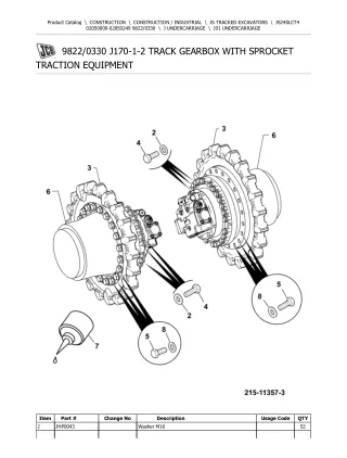 JCB JS240LC T4 TRACKED EXCAVATOR Parts Catalogue Manual (Serial Number 02050000-02050249)