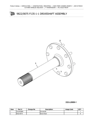 JCB 280 WHEELED Robot Parts Catalogue Manual (Serial Number 01745010-01754999)