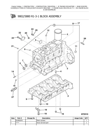 JCB JS260 TRACKED EXCAVATOR Parts Catalogue Manual (Serial Number 02159374-02160374)