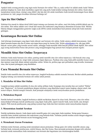 Panduan Lengkap Bermain Slot Online untuk Pemula