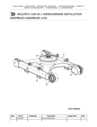 JCB JS300LX T2 TRACKED EXCAVATOR Parts Catalogue Manual (Serial Number 02409501-02410000)