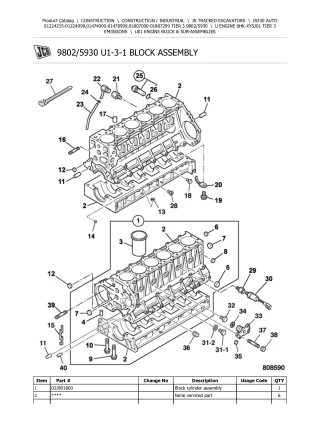 JCB JS330 AUTO TIER 3 TRACKED EXCAVATOR Parts Catalogue Manual (Serial Number 01474000-01478999)