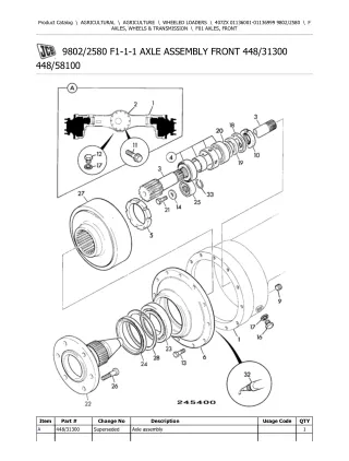 JCB 407ZX Wheeled Loader Parts Catalogue Manual (Serial Number 01136001-01136999)