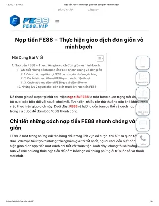 Nạp tiền FE88 - Thực hiện giao dịch đơn giản và minh bạch