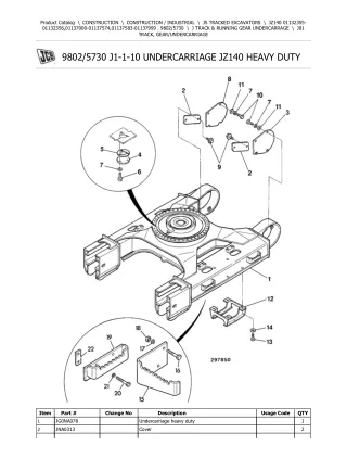 JCB JZ140 TRACKED EXCAVATOR Parts Catalogue Manual (Serial Number 01132355-01132356)