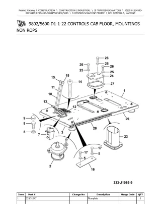 JCB JZ235 TRACKED EXCAVATOR Parts Catalogue Manual (Serial Number 02084498-02084558)