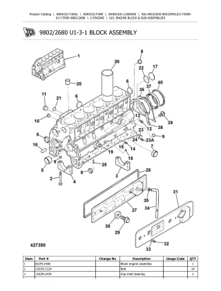 JCB 426 Wheeled Loader Parts Catalogue Manual (Serial Number 00532500-00532999)