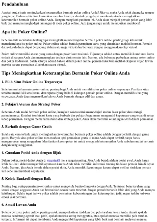 Tips Meningkatkan Keterampilan Bermain Poker Online Anda