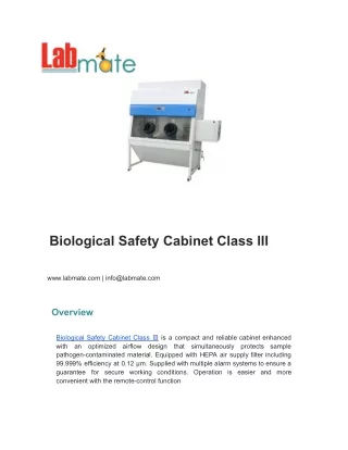 Biological Safety Cabinet Class III