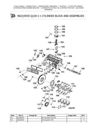 JCB TLT25G TCR Teletruk Parts Catalogue Manual (Serial Number 01540935-01541999)