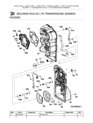 JCB 455ZX T2 Wheeled Loader Parts Catalogue Manual (Serial Number 02415103-02415603)