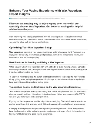 blognow.co.in-Enhance Your Vaping Experience with Wax Vaporizer Expert Insights