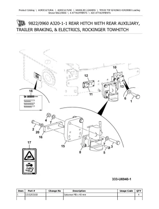 JCB TM320 T4F Telescopic Wheeled Loader Parts Catalogue Manual (Serial Number 02420601-02420800)