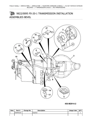 JCB 512.56 F Telescopic Handlers (Loadall) Parts Catalogue Manual (Serial Number 02433101-02436100)