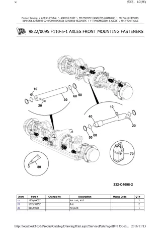 JCB 512.56 Telescopic Handlers (Loadall) Parts Catalogue Manual (Serial Number 01405000-01405438)