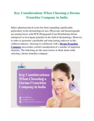 Key Considerations When Choosing a Derma Franchise Company in India