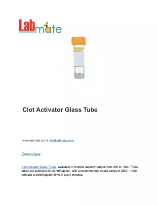 Clot Activator Glass Tube