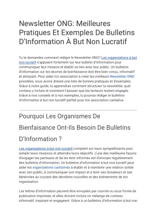 Newsletter ONG Exemples De Bulletins D'Information à But Non Lucratif