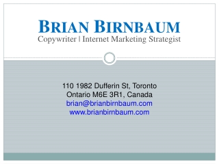 Toronto Copywriter Brian Birnbaum