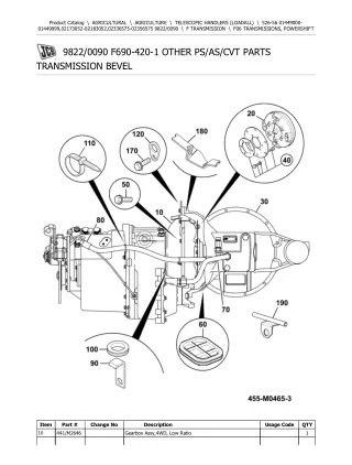 JCB 526-56 Telescopic Handlers (Loadall) Parts Catalogue Manual (Serial Number 01449000-01449999)