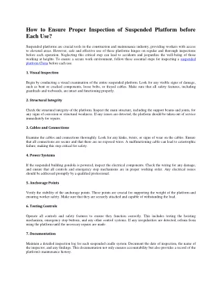 How to Ensure Proper Inspection of Suspended Platform before Each Use