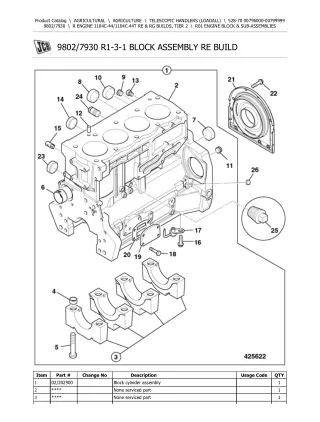 JCB 528-70 Telescopic Handlers (Loadall) Parts Catalogue Manual (Serial Number 00796000-00799999)