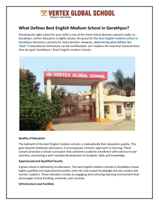 What Defines Best English Medium School in Gorakhpur?