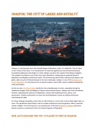 Udaipur- The City of Lakes and Royalty