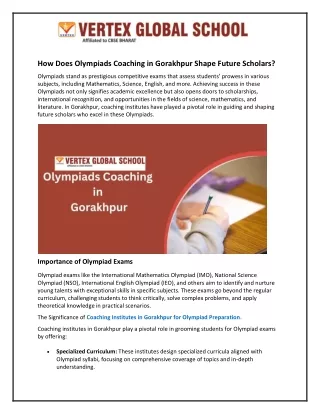 How Does Olympiads Coaching in Gorakhpur Shape Future Scholars?