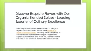 Discover Exquisite Flavors with Our Organic Blended Spices - Leading Exporter of Culinary Excellence Dec 2023