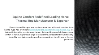 Equine Comfort Redefined Leading Horse Thermal Rug Manufacturer & Exporter Dec 2023