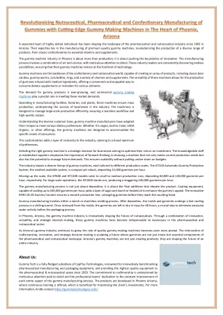 Revolutionizing Nutraceutical, Pharmaceutical and Confectionary Manufacturing of Gummies with Cutting-Edge Gummy Making