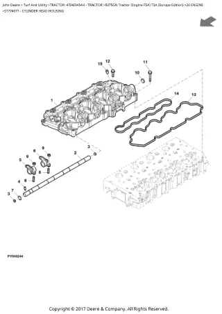 John Deere 5075GN Tractor (Engine F5A) T3A (Europe Edition) Parts Catalogue Manual (PC4816)