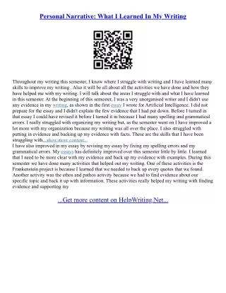 Narrative Essay About A Lesson Learned