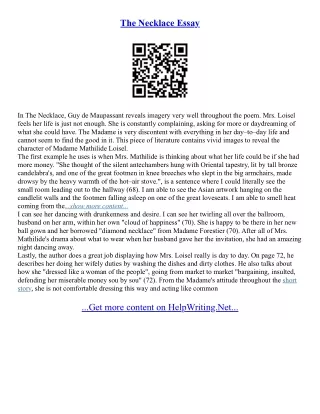 The Necklace Essay