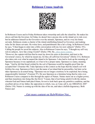 Robinson Crusoe Essays