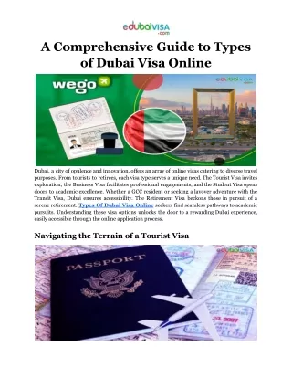 Exploring Types of Dubai Visa Online