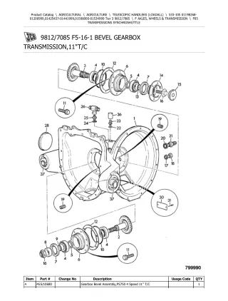 JCB 533-105 Tier 3 Telescopic Handlers (Loadall) Parts Catalogue Manual (Serial Number 01508000-01534999)