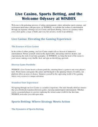 Live Casino, Sports Betting, and the Welcome Odyssey at WINBOX