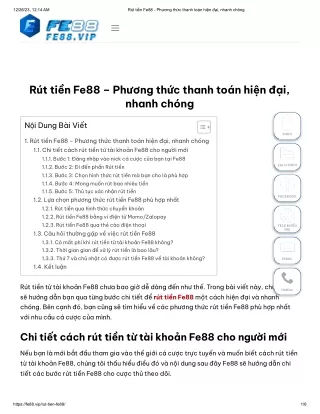 Rút tiền từ tài khoản Fe88 - Phương thức thanh toán tiện lợi và hiện đại