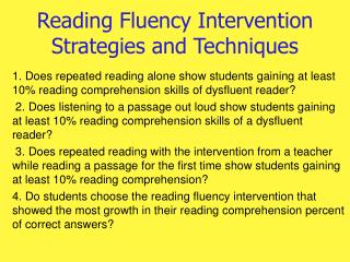 Reading Fluency Intervention Strategies and Techniques