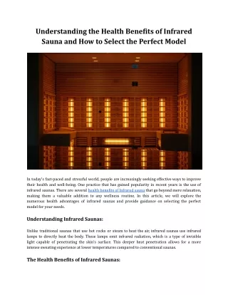 Understanding the Health Benefits of Infrared Sauna and How to Select the Perfect Model (1)